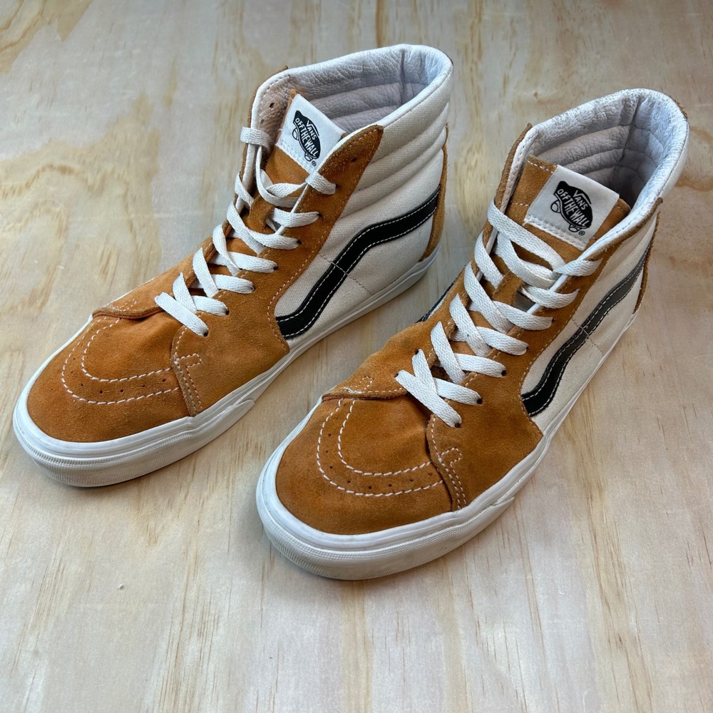 Vans Sk8-Hi High Top Sneakers Orange White Suede Canvas Men 9.5 Women 11